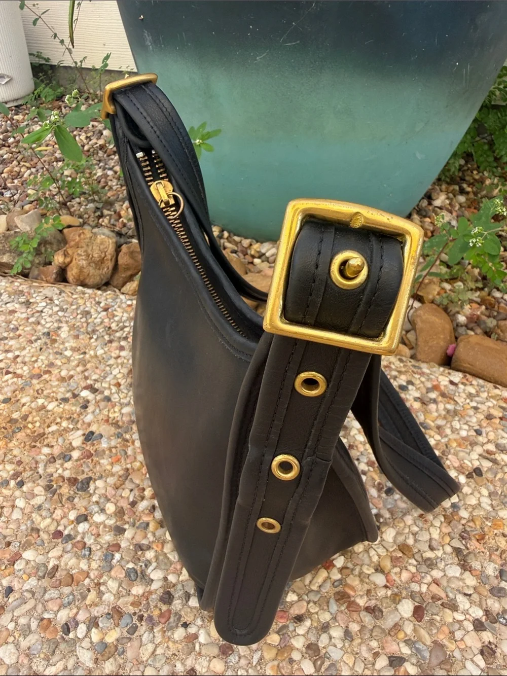 Coach Janice Legacy Black Leather Shoulder Bag with Gold Hardware